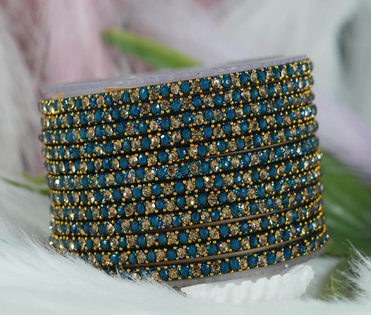 Glass Bangles with Beads Studded for Women & Girls | Multiple Color Chudiyan (Pack of 12 Bangles)