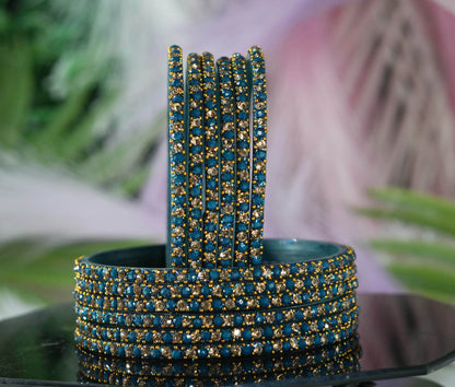 Glass Bangles with Beads Studded for Women & Girls | Multiple Color Chudiyan (Pack of 12 Bangles)