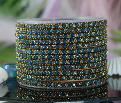 Glass Bangles with Beads Studded for Women & Girls | Multiple Color Chudiyan (Pack of 12 Bangles)