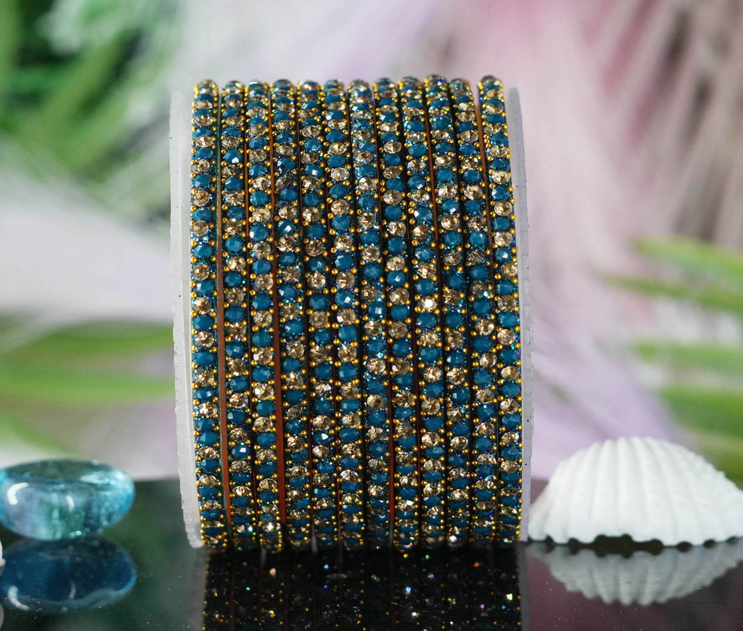 Glass Bangles with Beads Studded for Women & Girls | Multiple Color Chudiyan (Pack of 12 Bangles)