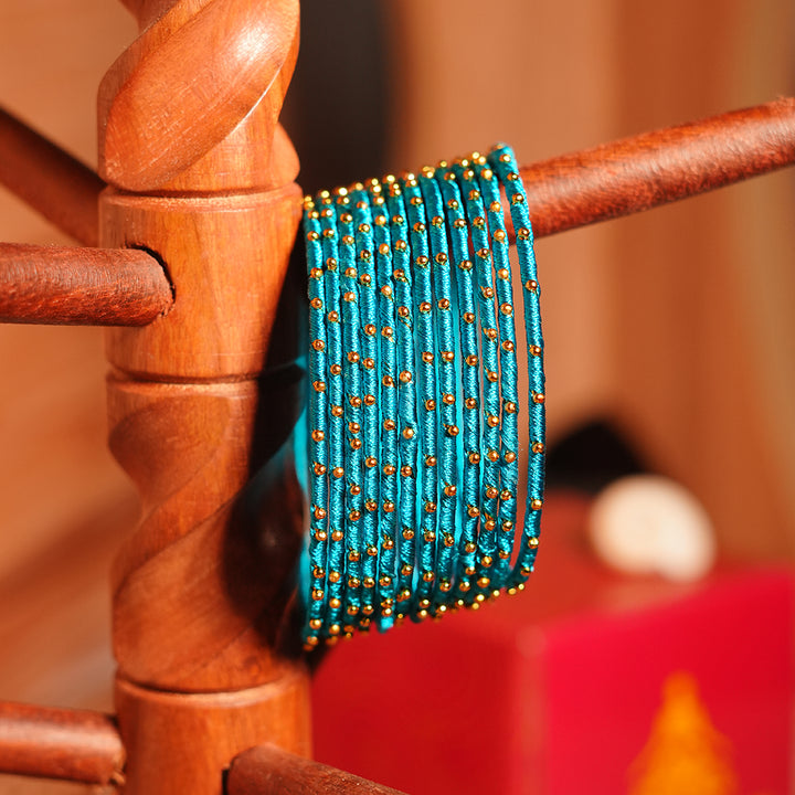 Peacock Color Premium Silk Thread Bangle for Women & Girls (Pack of 12)