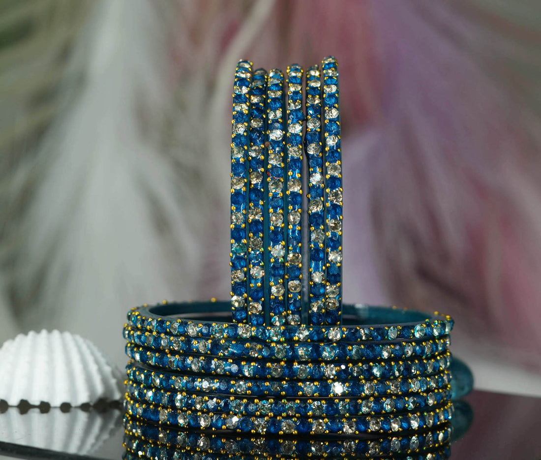 Glass Bangles with Beads Studded for Women & Girls (Pack 12)