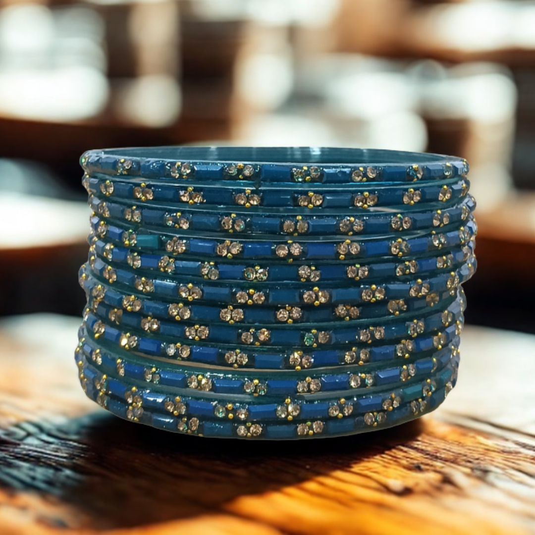Multiple Color Glass Bangles with Beads Studded for Women & Girls (Pack of 12 Bangles)