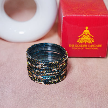 Traditional Glass Bangle with Golden Balls & Beads Studded for Women & Girls (Pack of 12 Bangles)