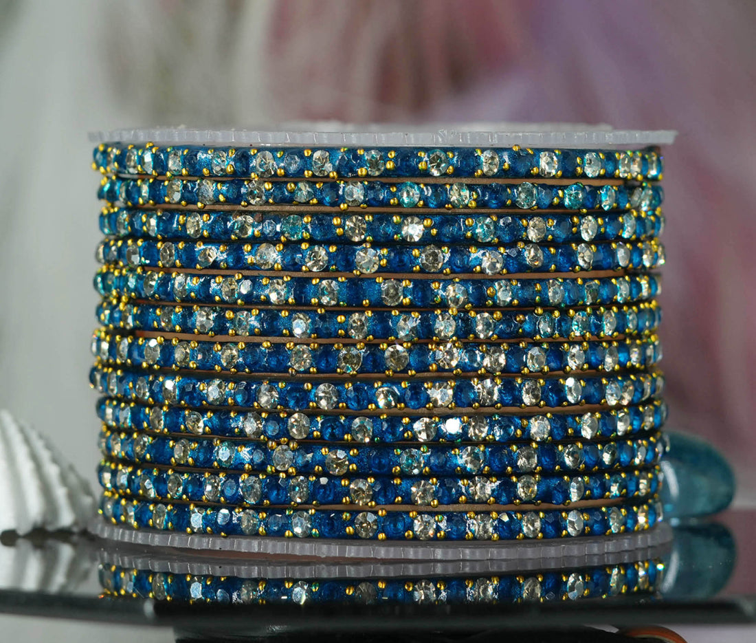 Glass Bangles with Beads Studded for Women & Girls (Pack 12)