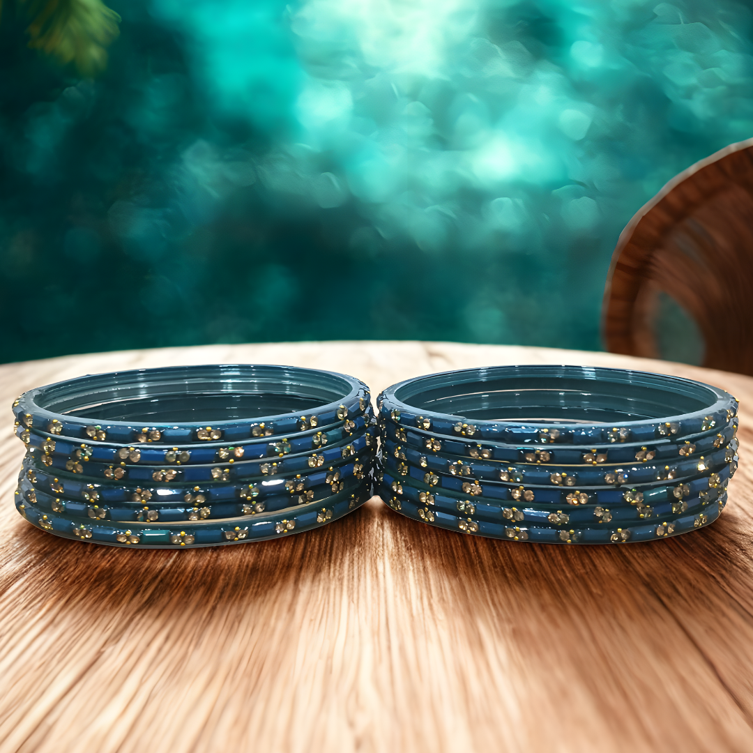 Multiple Color Glass Bangles with Beads Studded for Women & Girls (Pack of 12 Bangles)