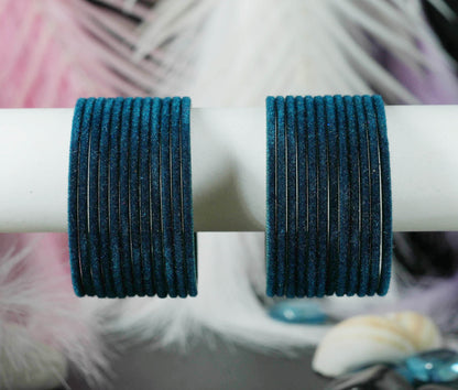 Peacock Velvet Metal Bangles for Women & Girls (Pack of 24)