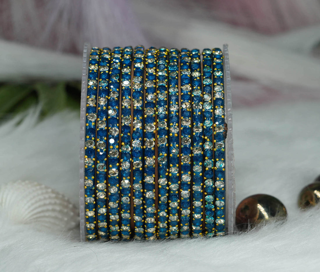 Glass Bangles with Beads Studded for Women & Girls (Pack 12)