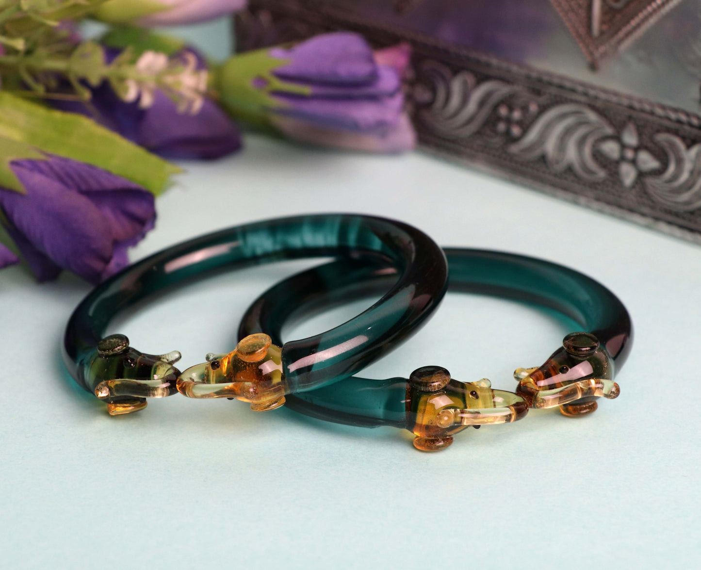 Multiple Color Elephant Design Glass Kada for Women & Girls (Pack of 2 Kada)