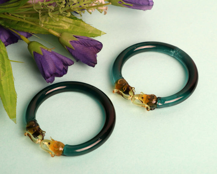 Multiple Color Glass Kada Elephant Design for Women & Girls | Glossy Finished & Unique Bangles for Ladies