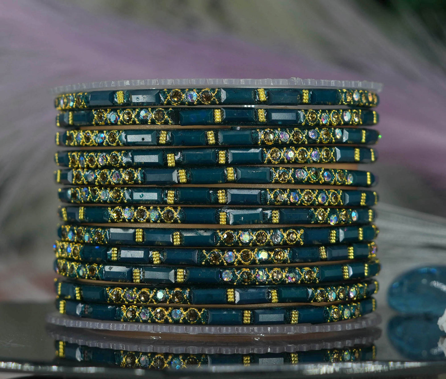 Zircon Gemstone Studded Glass Bangles for Women & Girls (Pack of 12 Bangles)