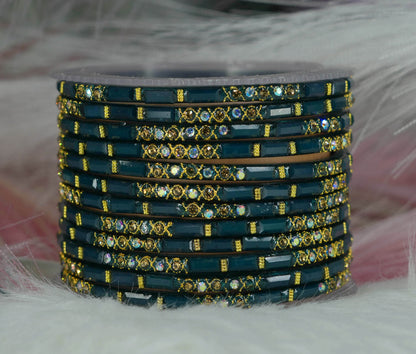 Zircon Gemstone Studded Glass Bangles for Women & Girls (Pack of 12 Bangles)
