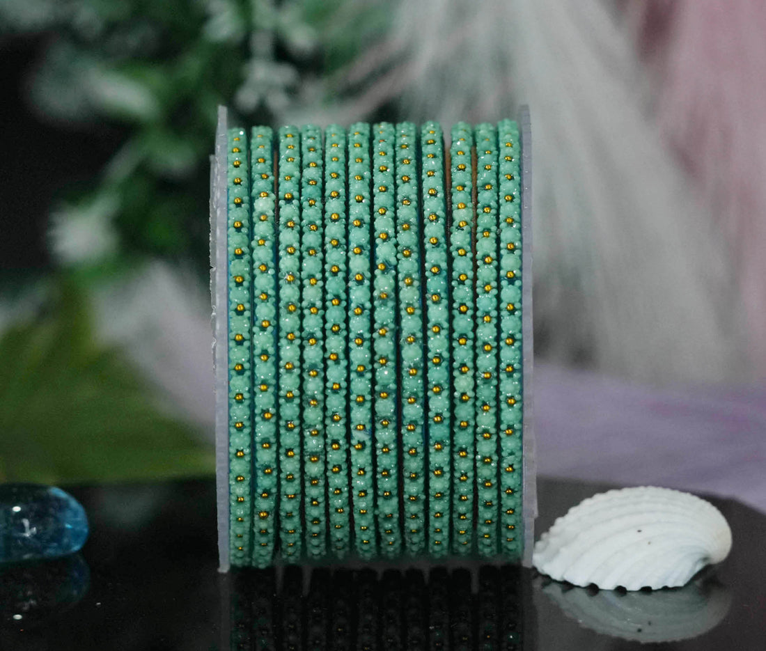 Glass Bangles with Golden Ball Studded for Women & Girls (Pack of 12)