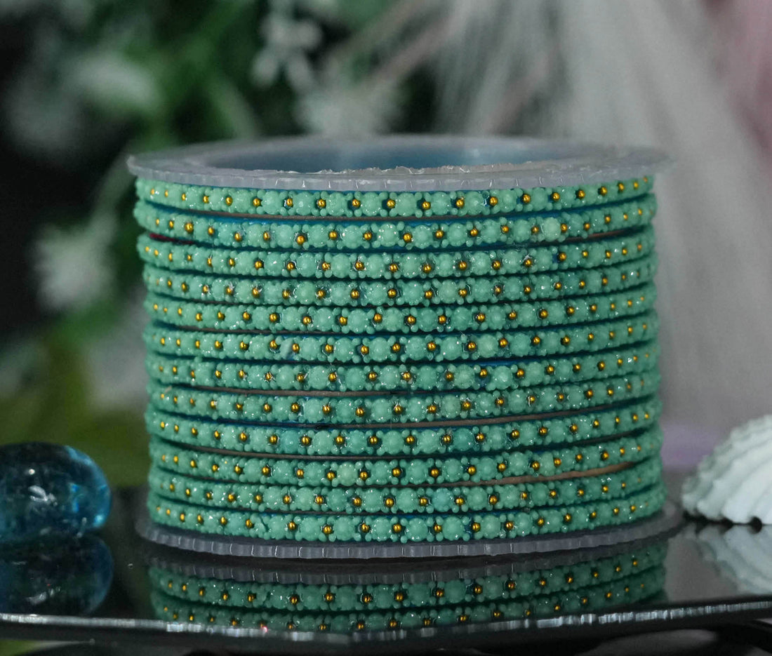 Glass Bangles with Golden Ball Studded for Women & Girls (Pack of 12)