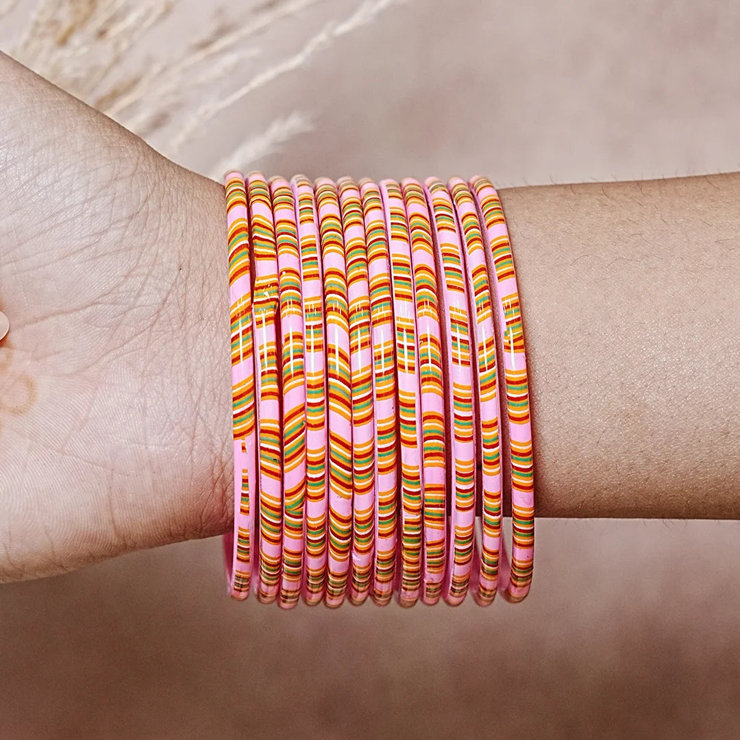 Women’s Printed Glass Bangles – Shiny & Smooth Finish (Pack of 12)