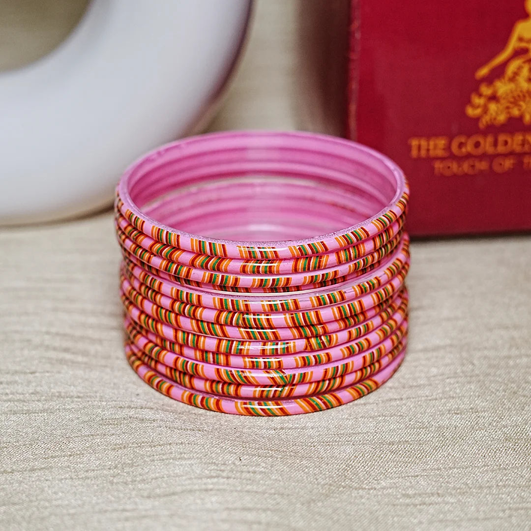 Women’s Printed Glass Bangles – Shiny & Smooth Finish (Pack of 12)