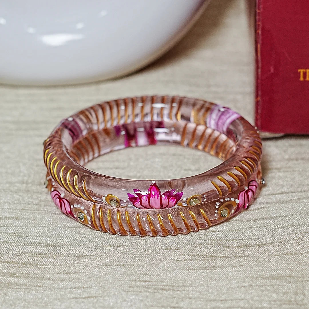 Elegant Lotus Design Printed Glass Kada for Women & Girls (Pack of 2)