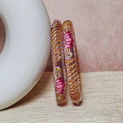 Elegant Lotus Design Printed Glass Kada for Women & Girls (Pack of 2)