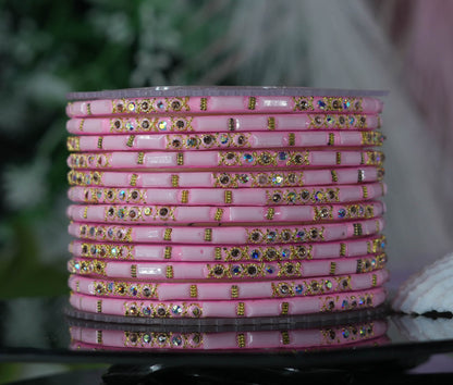 Zircon Gemstone Studded Glass Bangles for Women & Girls (Pack of 12 Bangles)