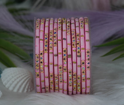 Zircon Gemstone Studded Glass Bangles for Women & Girls (Pack of 12 Bangles)