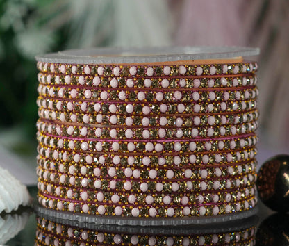 Glass Bangles with Beads Studded for Women & Girls | Multiple Color Chudiyan (Pack of 12 Bangles)