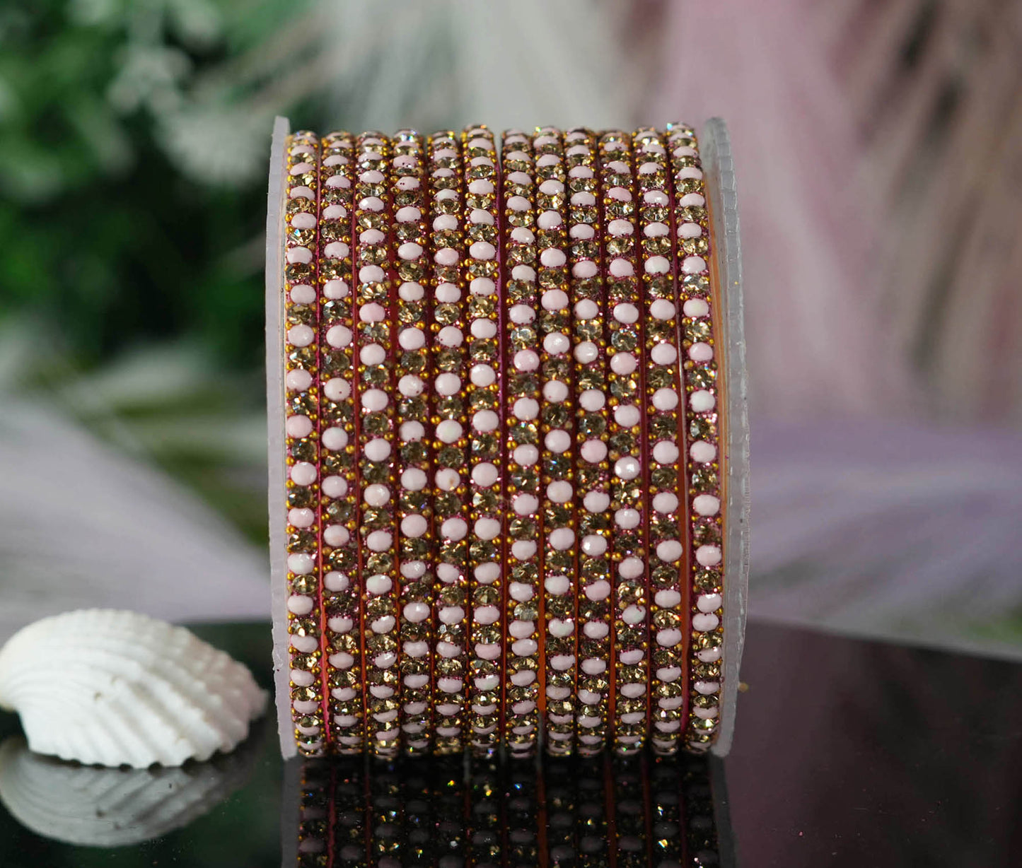 Glass Bangles with Beads Studded for Women & Girls | Multiple Color Chudiyan (Pack of 12 Bangles)