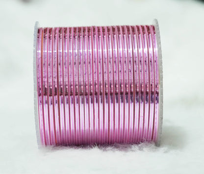 Pink Color Glossy Metal Bangle for Women & Girls (Pack of 24)