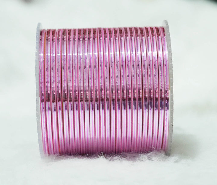 Pink Color Glossy Metal Bangle for Women & Girls (Pack of 24)