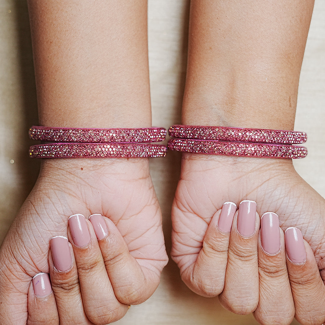 Handmade Beaded Work Glass Kada Bangles for Women & Girls (Pack of 4 Kada)