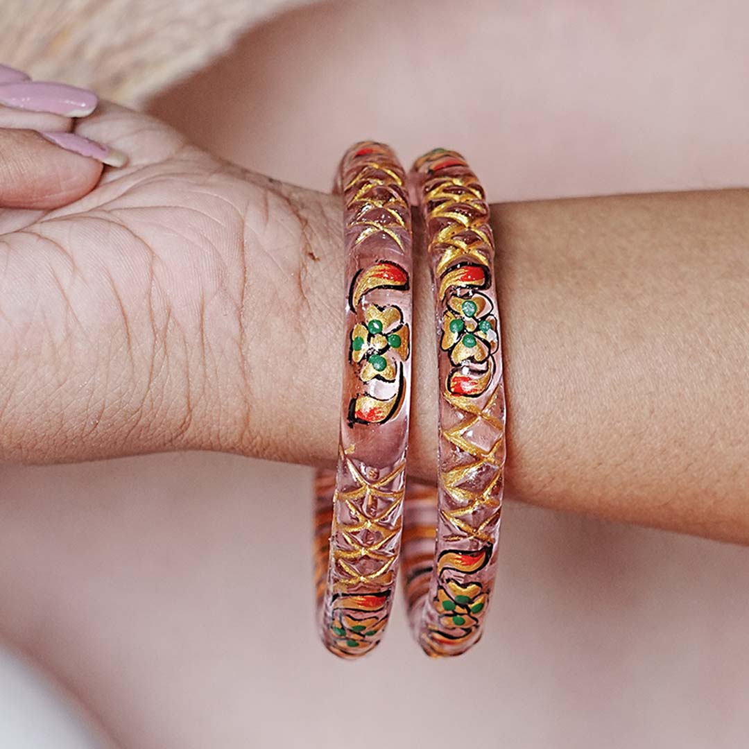Traditional Glass Kada Bangle with Meenakari Work for Women & Girls (pack of 2 kada)