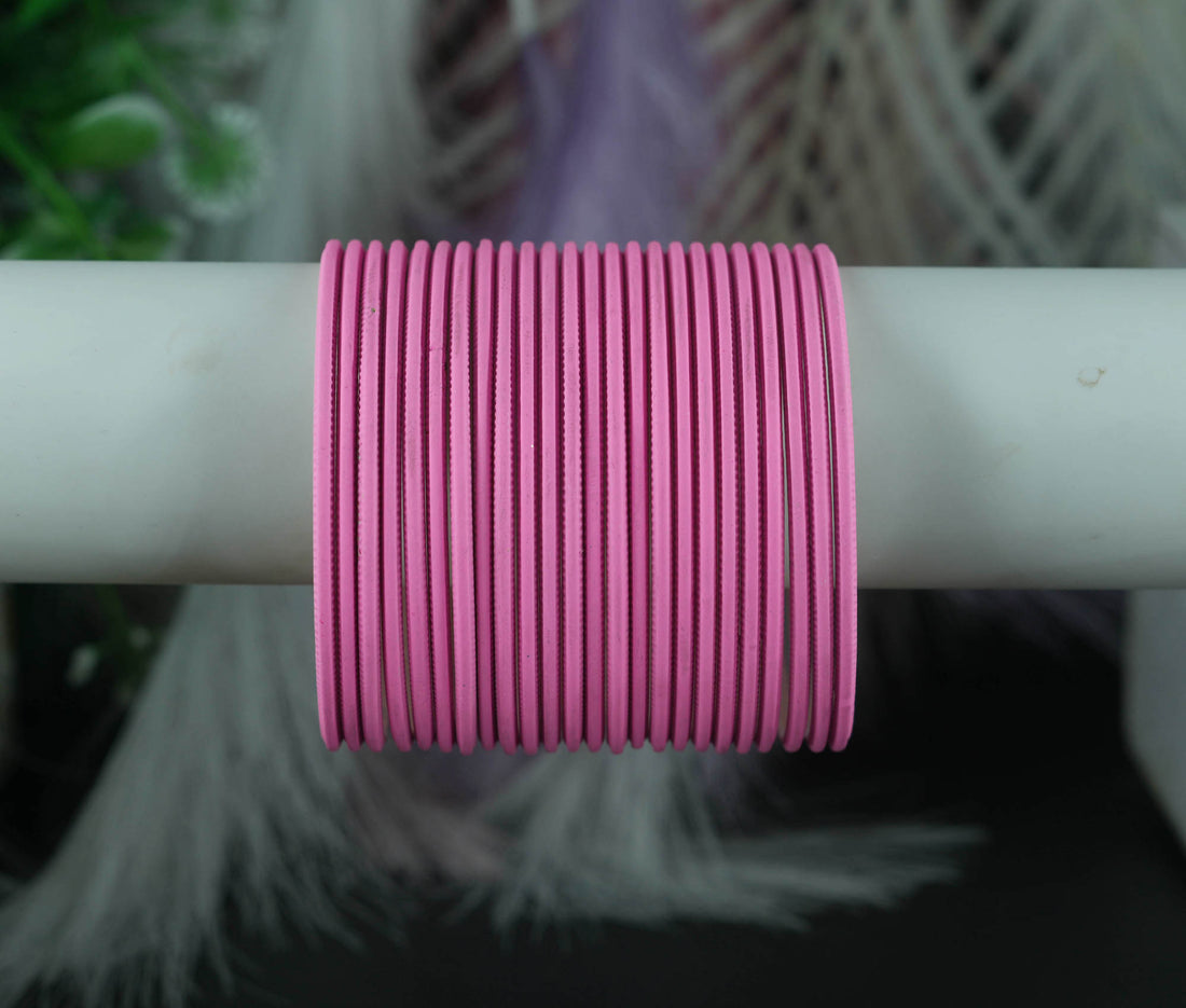Pink Color Plain Matte Metal Bangles for Women & Girls (Pack of 24)