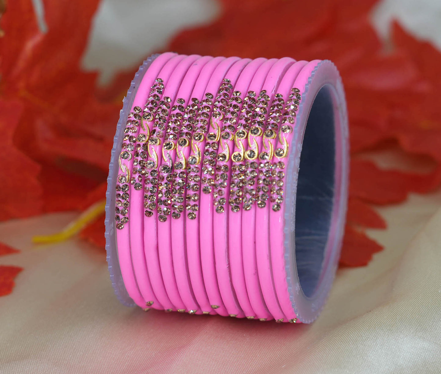 Traditional Glass Bangles with Zircon Beads Studded for Women & Girls (Pack of 12 bangles)