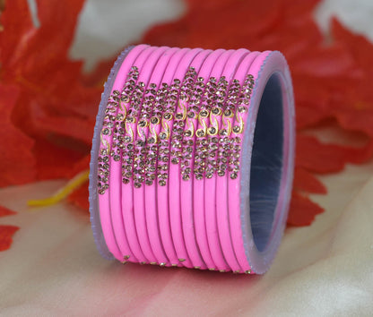 Traditional Glass Bangles with Zircon Beads Studded for Women & Girls (Pack of 12 bangles)