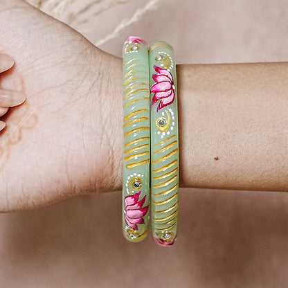 Elegant Lotus Design Printed Glass Kada for Women & Girls (Pack of 2)