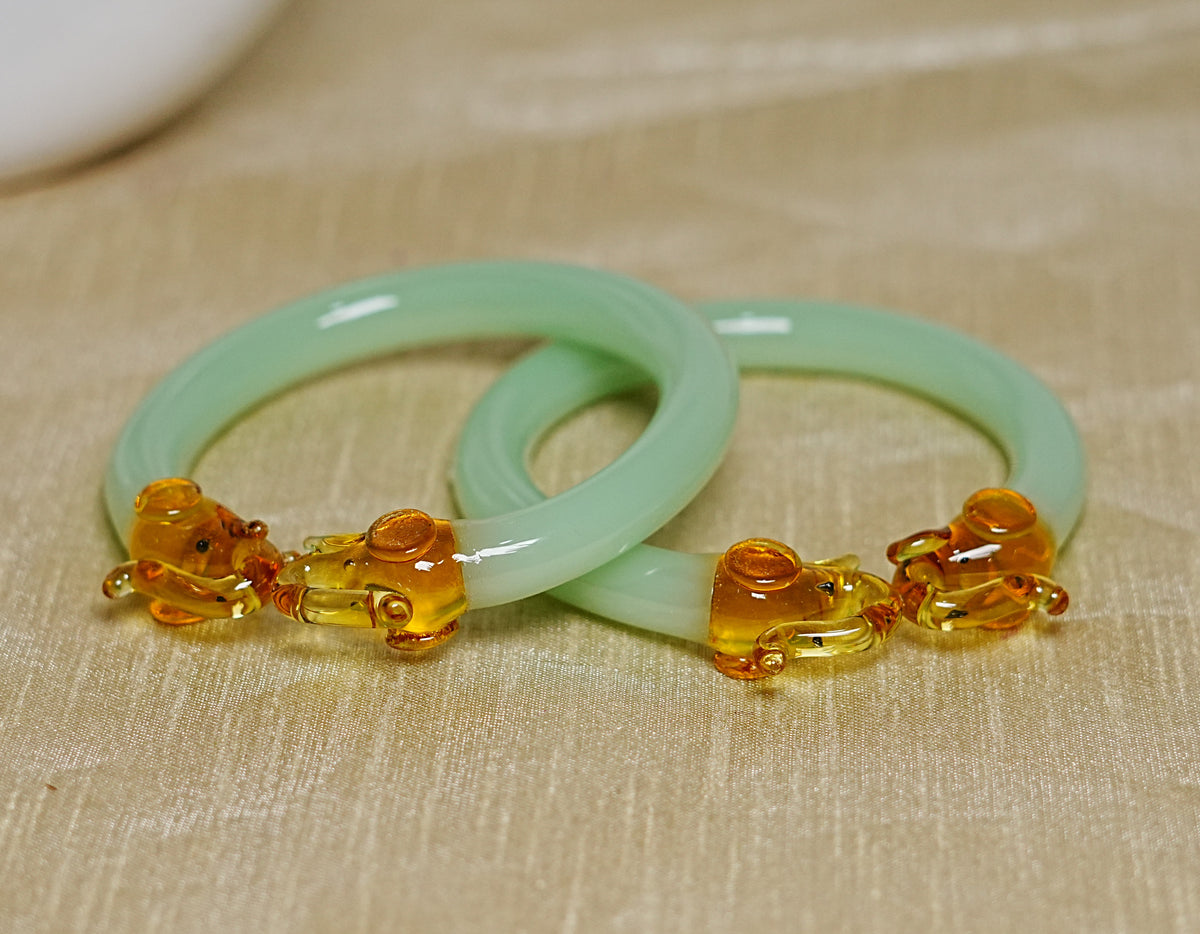 Multiple Color Elephant Design Glass Kada for Women & Girls (Pack of 2 Kada)
