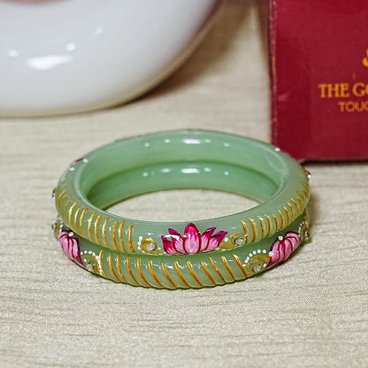 Elegant Lotus Design Printed Glass Kada for Women & Girls (Pack of 2)