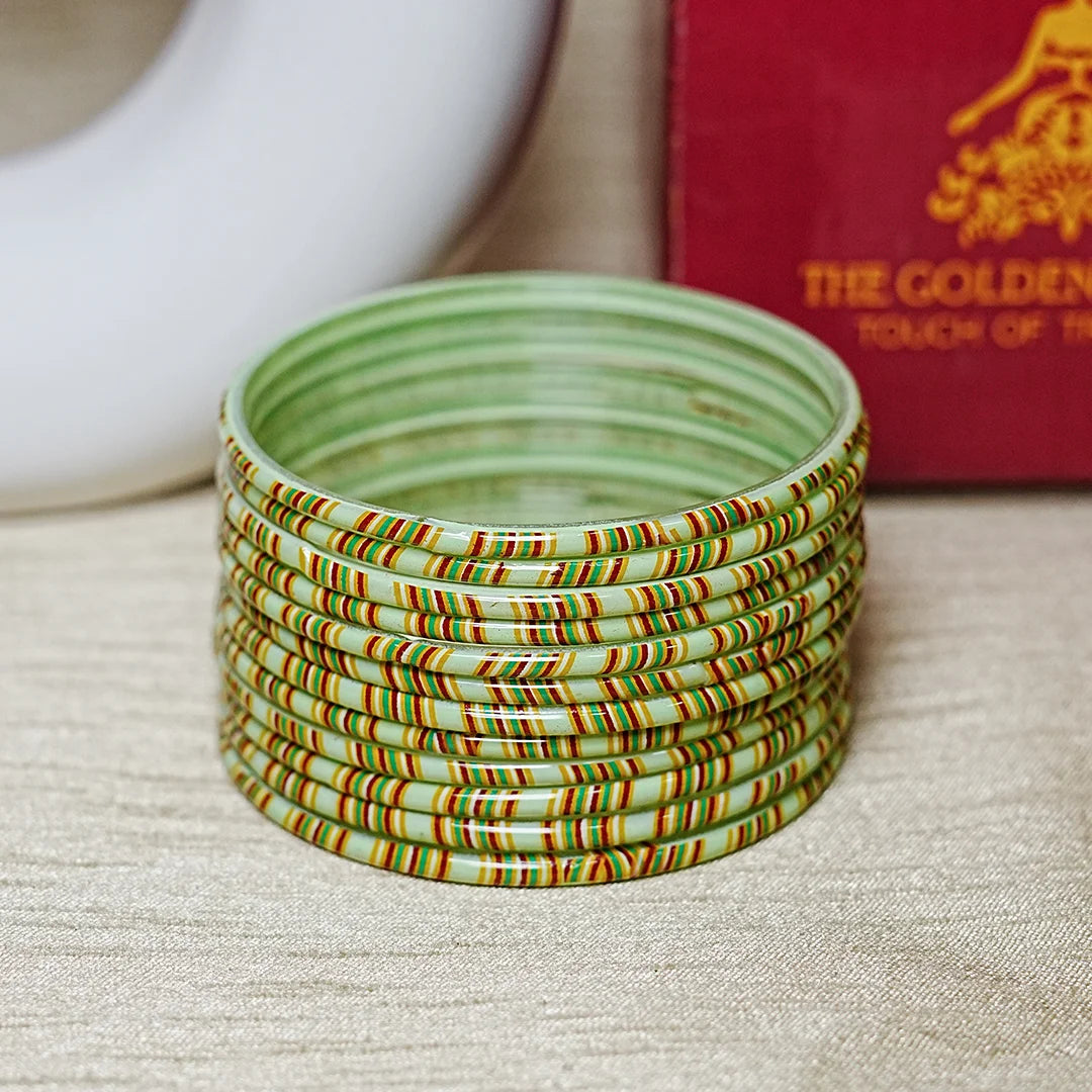 Women’s Printed Glass Bangles – Shiny & Smooth Finish (Pack of 12)