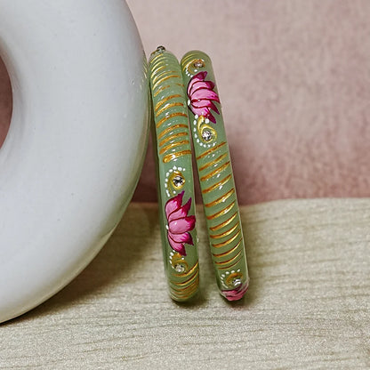 Elegant Lotus Design Printed Glass Kada for Women & Girls (Pack of 2)