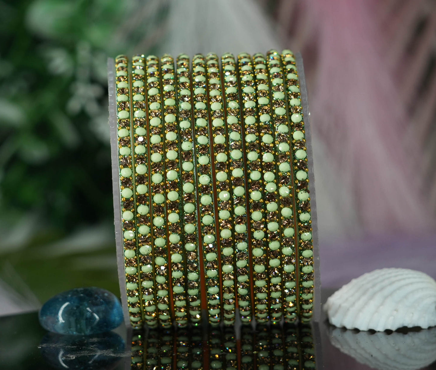 Glass Bangles with Beads Studded for Women & Girls | Multiple Color Chudiyan (Pack of 12 Bangles)
