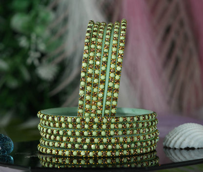 Glass Bangles with Beads Studded for Women & Girls | Multiple Color Chudiyan (Pack of 12 Bangles)