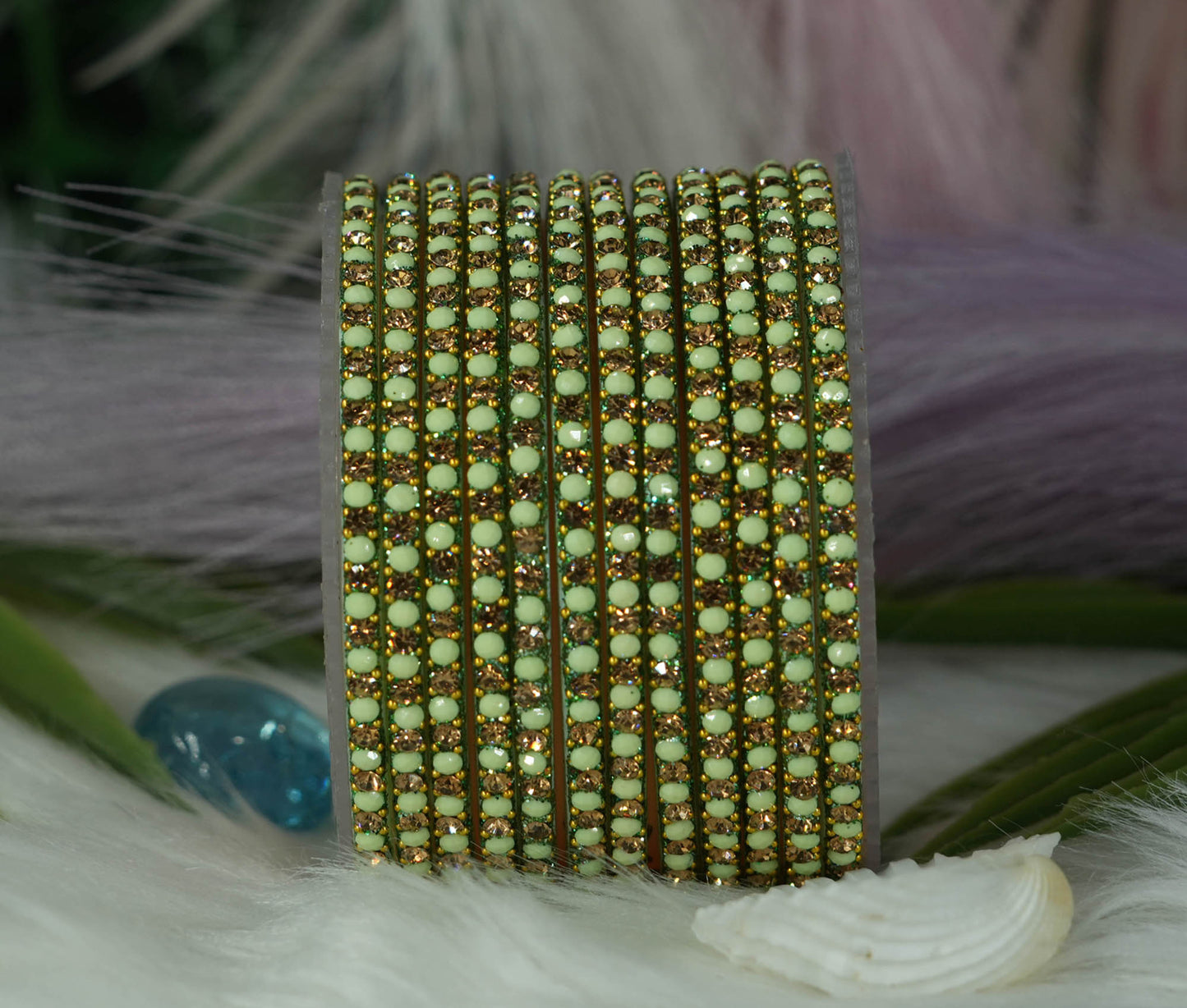 Glass Bangles with Beads Studded for Women & Girls | Multiple Color Chudiyan (Pack of 12 Bangles)