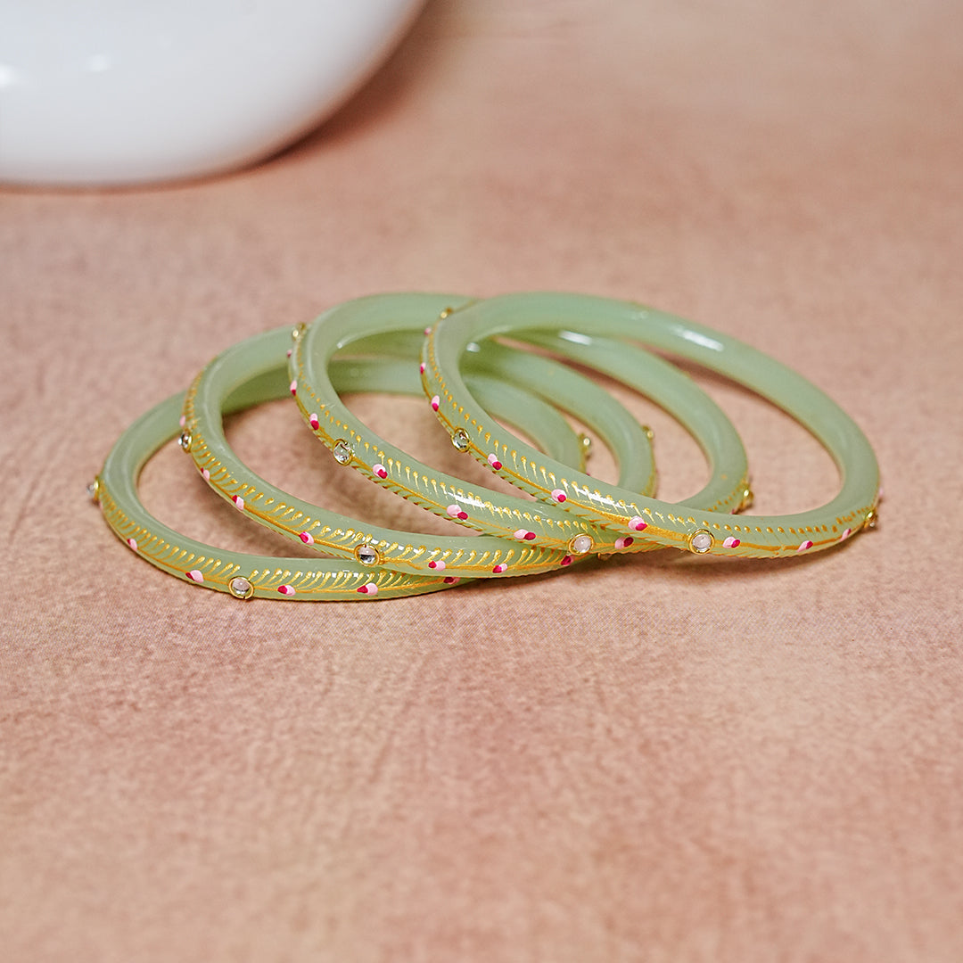 Glass Kada Bangles for Women & Girls | Meenakari with Stone Work (Pack of 4 kada)