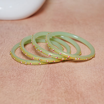 Glass Kada Bangles for Women & Girls | Meenakari with Stone Work (Pack of 4 kada)