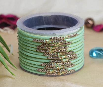 Traditional Glass Bangles with Zircon Beads Studded for Women & Girls (Pack of 12 bangles)