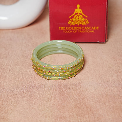 Glass Kada Bangles for Women & Girls | Meenakari with Stone Work (Pack of 4 kada)