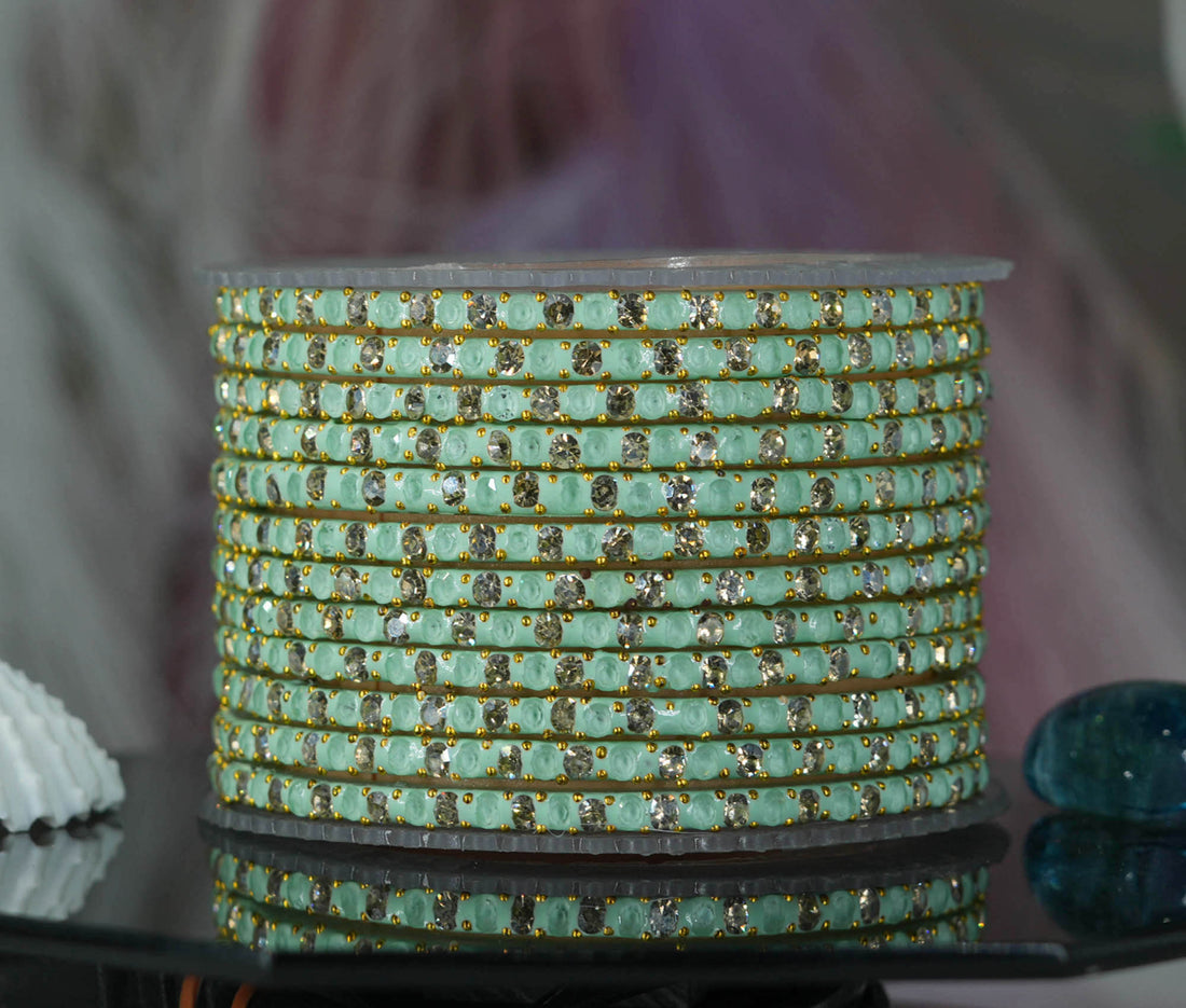 Glass Bangles with Beads Studded for Women & Girls (Pack 12)