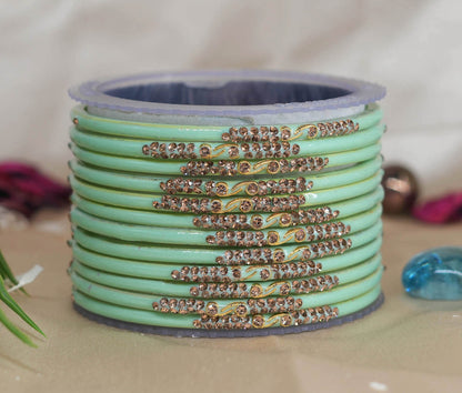 Traditional Glass Bangles with Zircon Beads Studded for Women & Girls (Pack of 12 bangles)