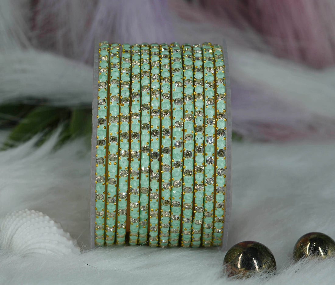 Glass Bangles with Beads Studded for Women & Girls (Pack 12)