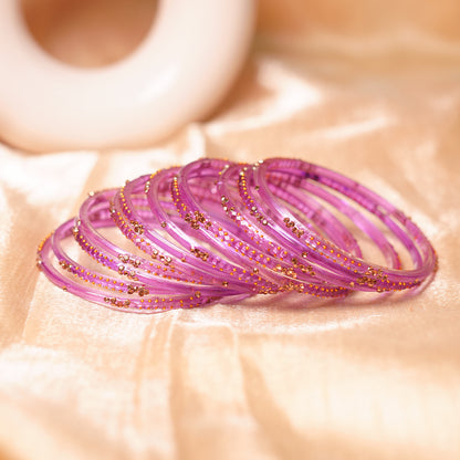 Stylish Traditional Glass Bangle with Beads Studded for Women & Girls (Pack of 12 Bangles)
