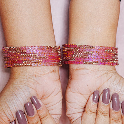Traditional Glass Bangle with Golden Balls & Beads Studded for Women & Girls (Pack of 12 Bangles)